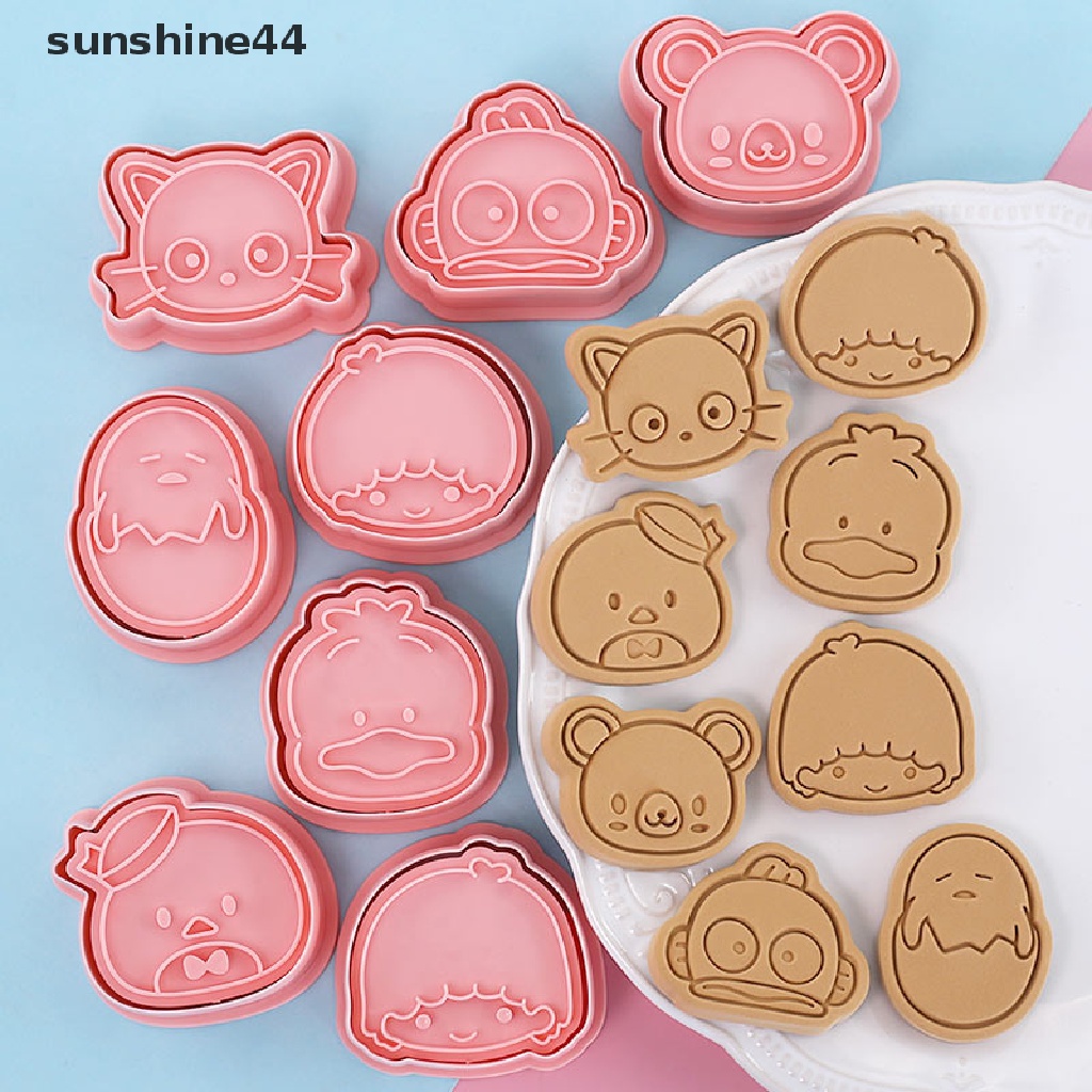 Sunshine 8pcs/Set DIY Kartun Biskuit Cetakan Cookie Cutter 3D Biskuit Cetakan Plastik Kue Cookie Stamp Cookie Decorag Tools.