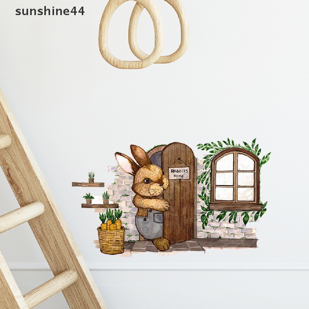 Sunshine Baru Kartun 3D Dicat Kelinci Stiker Dinding Rumah Kamar Tidur Anak Dekorasi Kamar Tidur.