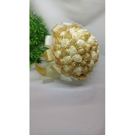 Hand Buket Pita Satin Pengantin K0406- Bucket Bunga Pengantin - Bouquet - wisuda