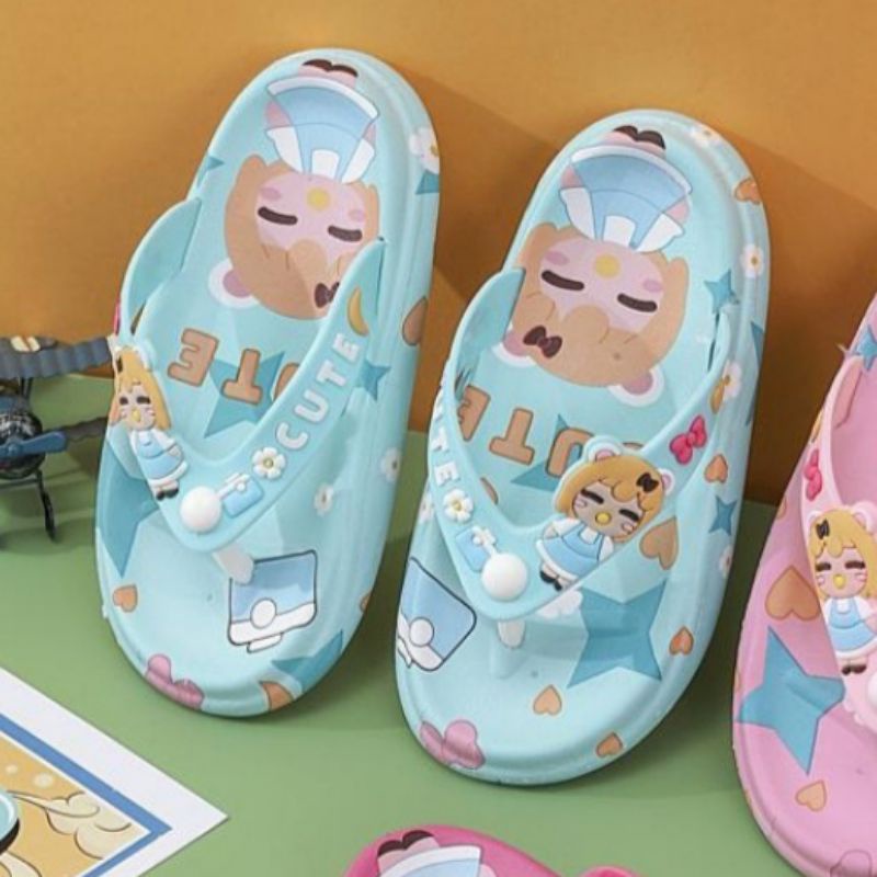 Sandal anak terbaru Sandal import bekro Sendal karet pcu trendy empuk nyaman Selop wanita motif Cute happy