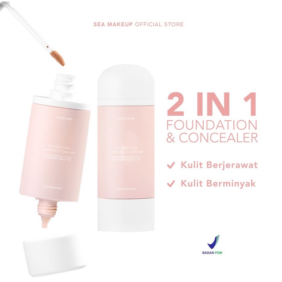 Sea Makeup Acne 2IN1 High Cover Foundation & Concealer Salicylic Acid + Niacinamide + Centella Asiat