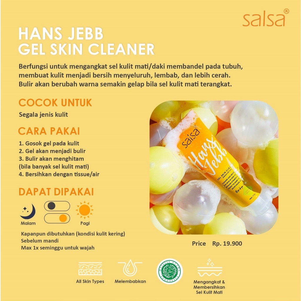 SALSA Hans Jebb Gel Skin Cleanser 110 GR | Perontok Penghilang Pembersih Daki Ketiak Leher Hitam | Sweet Tropical | Lemon Breeze | Green Tea
