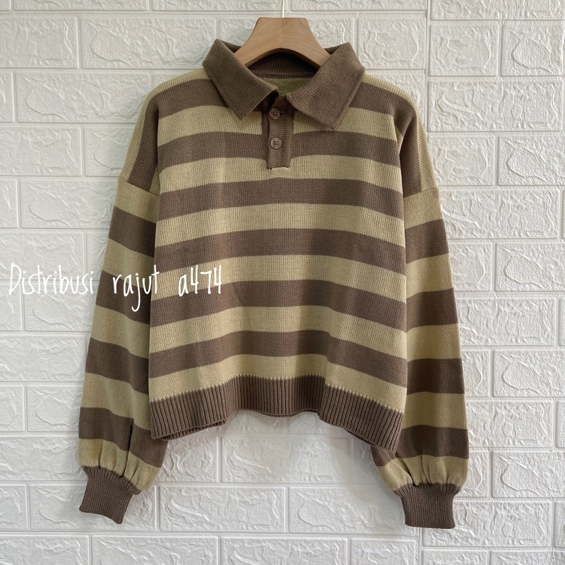 POLO SWEATER STARLA BLASTER BLOUSE STRIPPE LENGAN PANJANG-Khaki starla