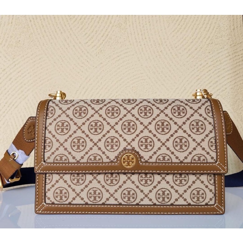 TB T Monogram Medium Jacquard Shoulder Bag 23cm With 2 Longstrap