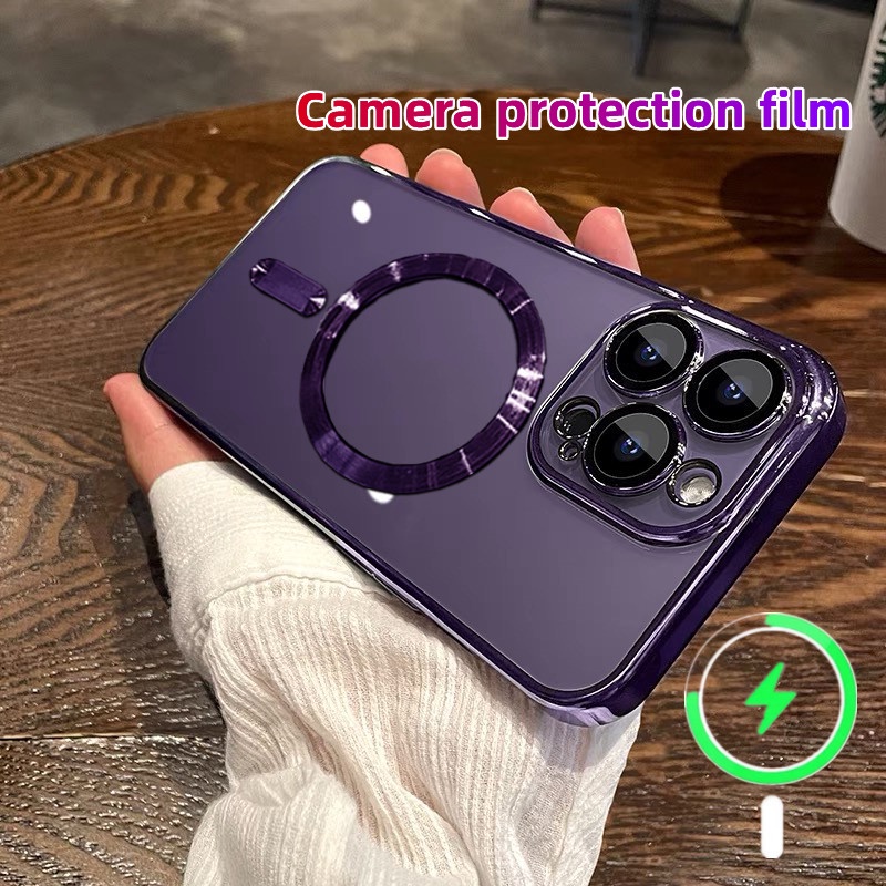 Kamera Mewah Lensa Pelindung Untuk iphone 14 pro max case Ungu Bening case iphone 13 12 pro max Tertutup Penuh Magnetik soft case Nirkabel Pengisian shockproof Pelindung Ponsel case