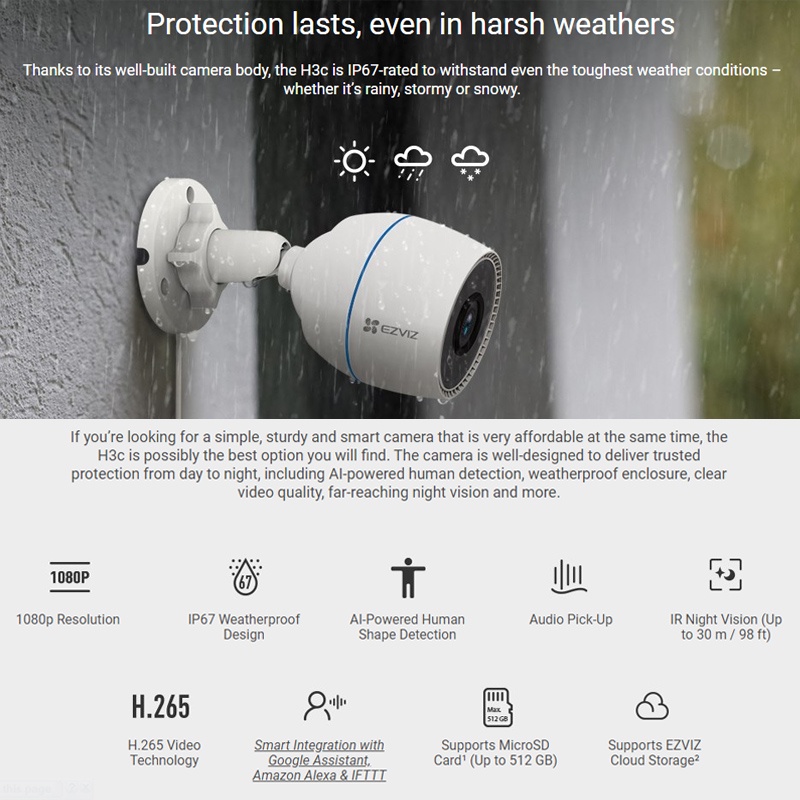 EZVIZ H3C 1080P Smart Home Wi-Fi IP Camera Outdoor CCTV