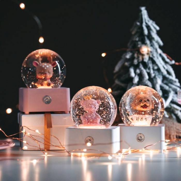 Kotak Musik Bola Kristal Salju Bintang Kotak Musik Lampu Sentuh Dekorasi Natal