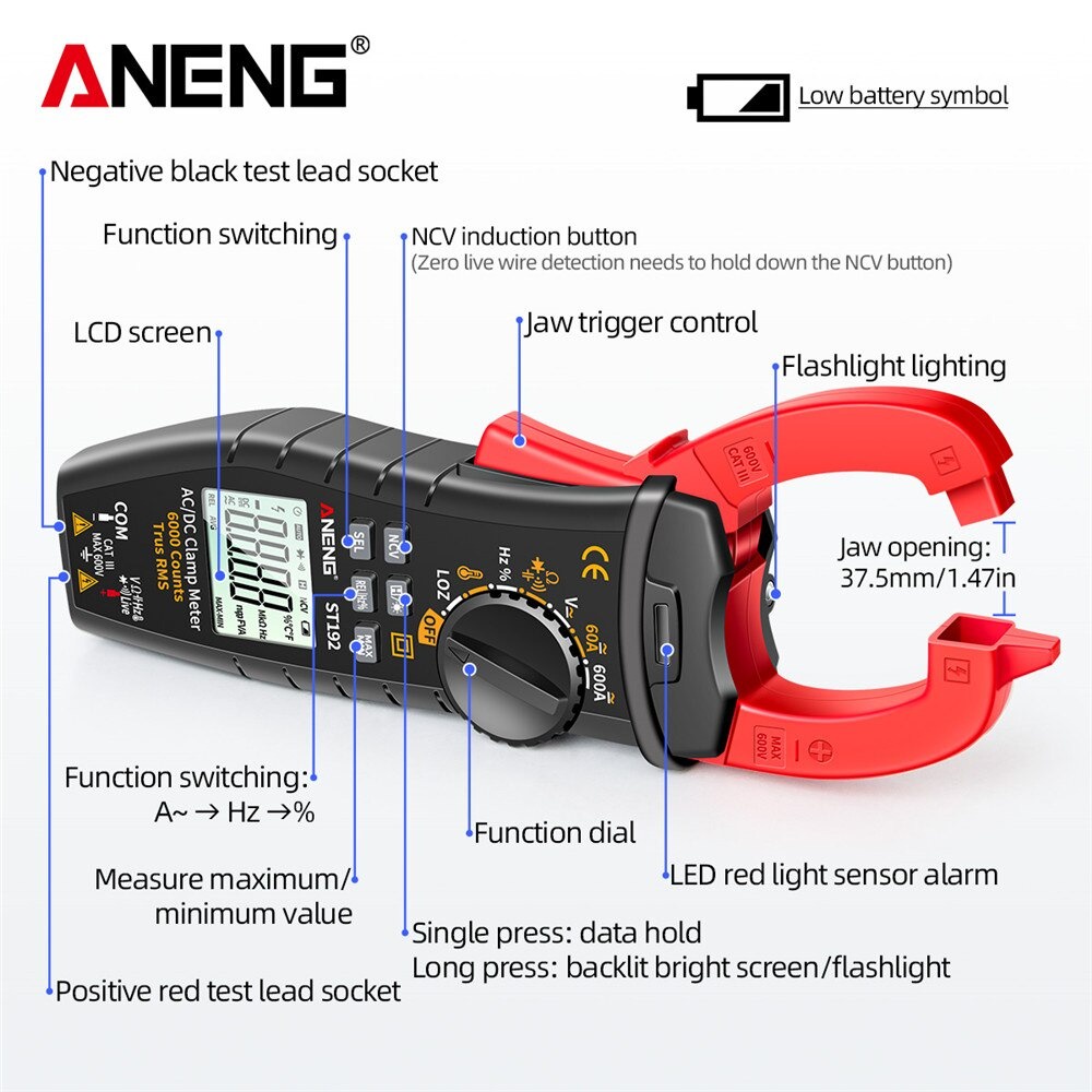 ANENG Digital Multimeter Voltage Tester Clamp - ST192 - Red