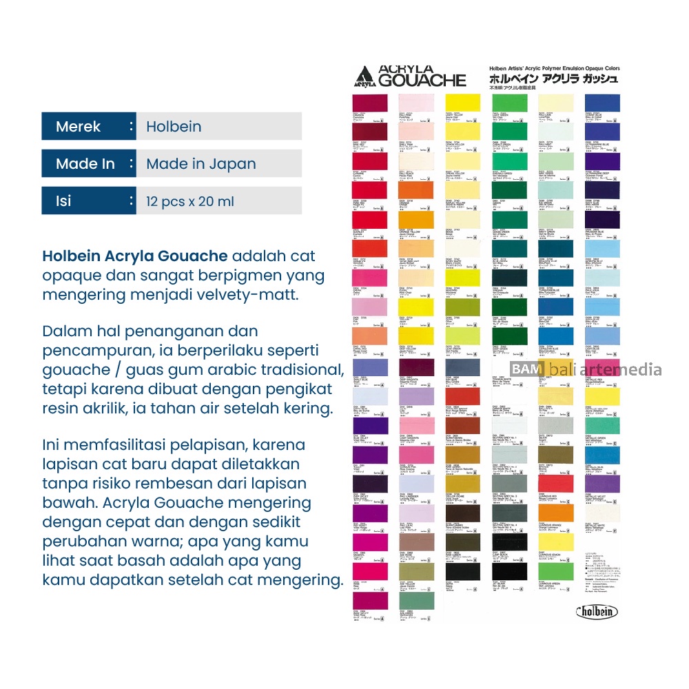 Cat Poster Perlengkapan Melukis Alat Gambar Holbein Acryla Gouache Lesson Set of 12 Colors x 20ml By Bali Atemedia