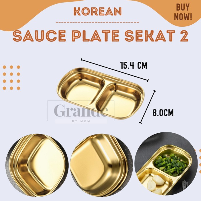 SEKAT 2 Tempat Saos Korea Stainless Gold Sauce Plate emas TEBAL