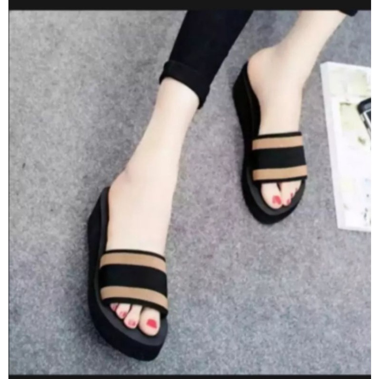 Sandal Wedges Wanita Slop Simple Terbaru Sendal Wanita Kekinian