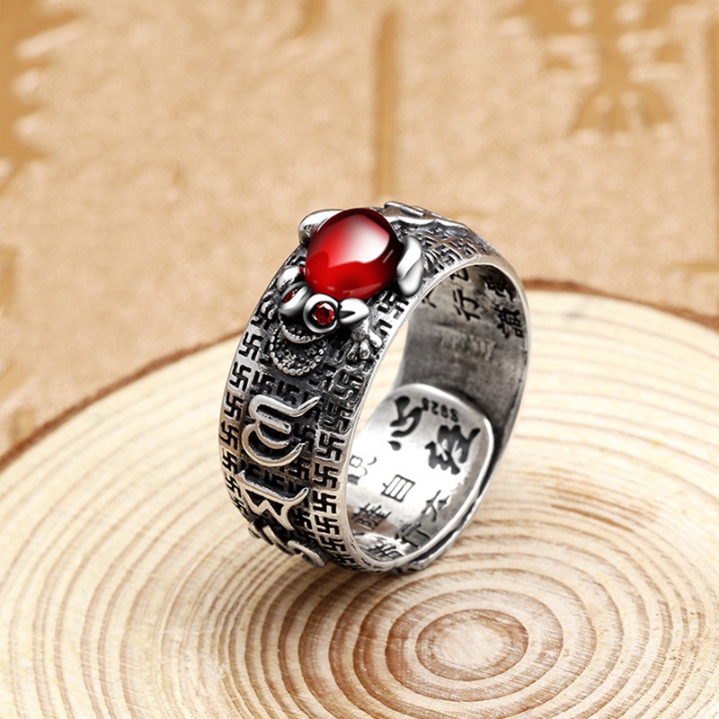 Mantra Feng Shui Attract Wealth Lucky Open Ring Buddhist Adjustable Ring