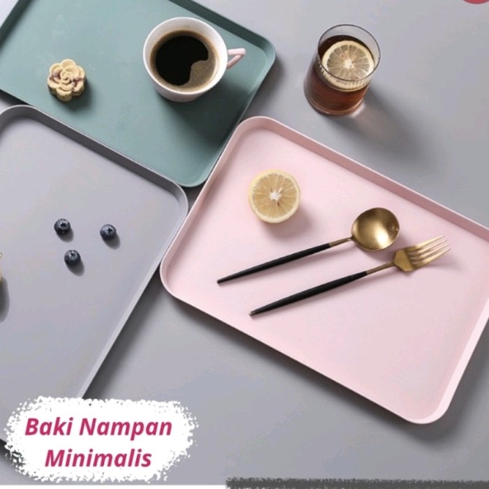 Nampan Kotak Plastik WARNA PINK/ABU PREMIUM Wadah Saji Makanan Minum