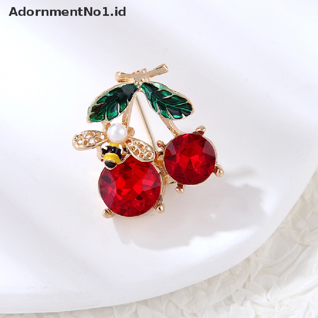 [AdornmentNo1] Bros Cherry Kristal Merah Untuk Wanita Enamel Klasik Buah Pernikahan Kasual Kantor Bros Pin Hadiah Perhiasan Gift [ID]