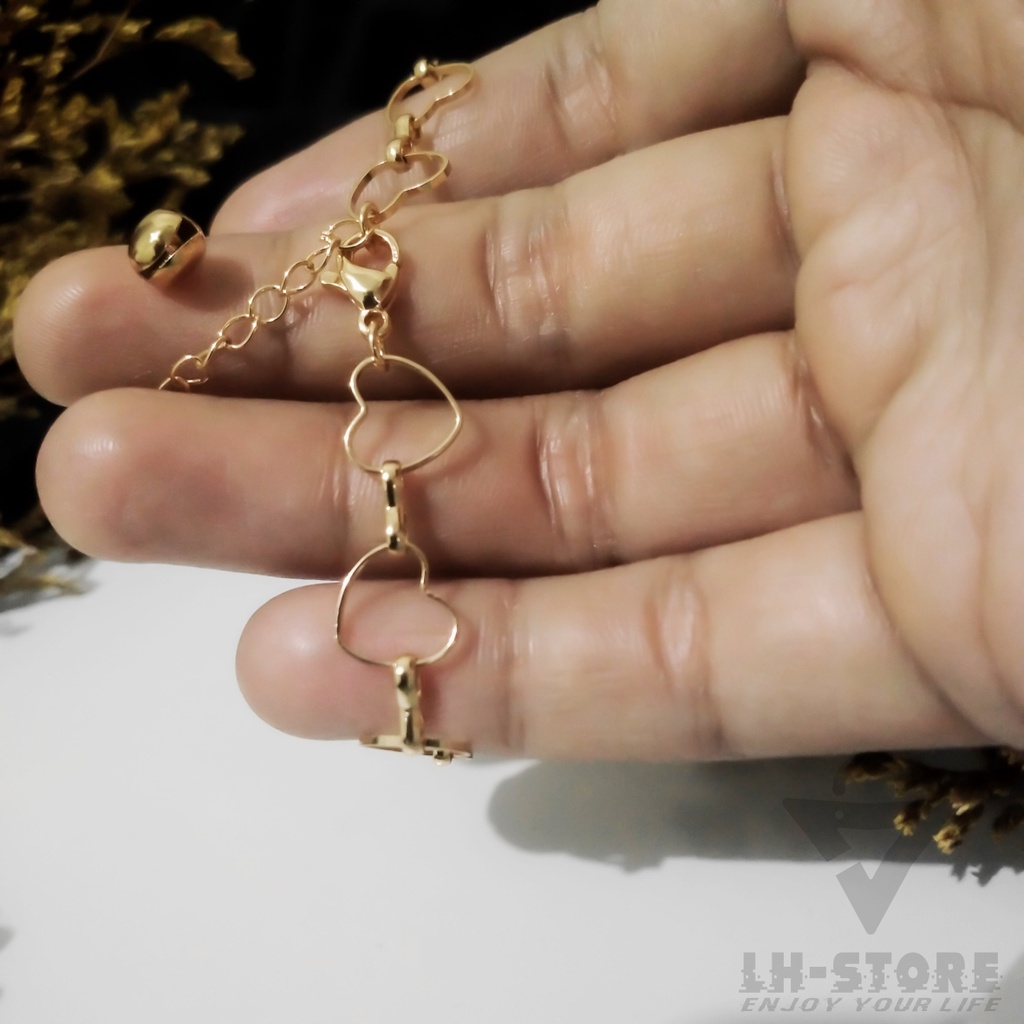 Aesthetic Gelang Tangan Wanita Rantai Love Gold Berlapis Emas Anti karat