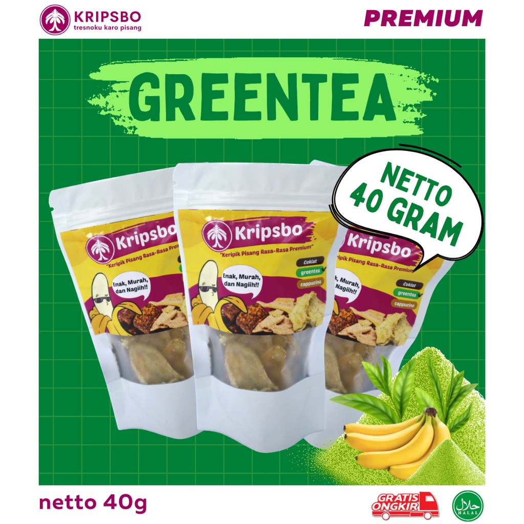

PALING MURAH KERIPIK PISANG GREENTEA KRISPBO - RASA PREMIUM KEMASAN KECIL 40G