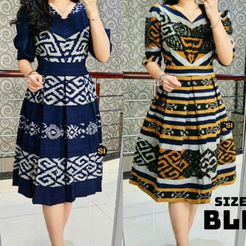 BAJU DRESS REMPEL, BAJU PESTA ETNICK LENGAN BALON