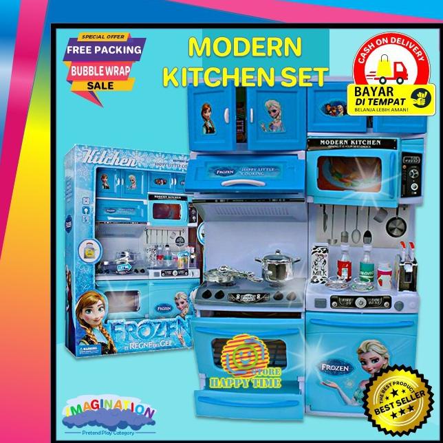 Mainan Anak Masak Masakan Modern Kitchen Set Frozen Anna dan Elsa Perempuan Happy Cooking Kado Anak 