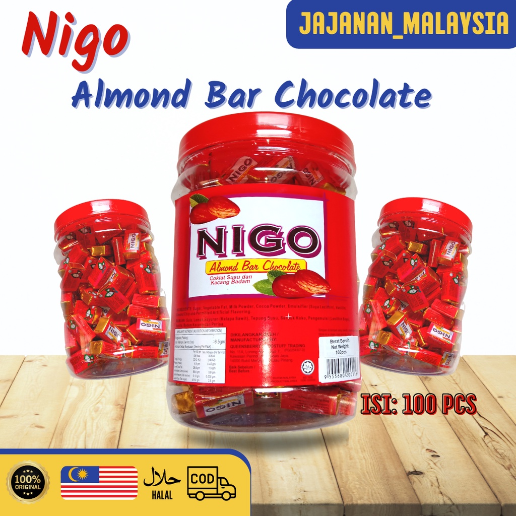 Jual Nigo Almond Bar Chocolate Halal Product Malaysia Berat 450 gram isi 100pcs COD Jajanan