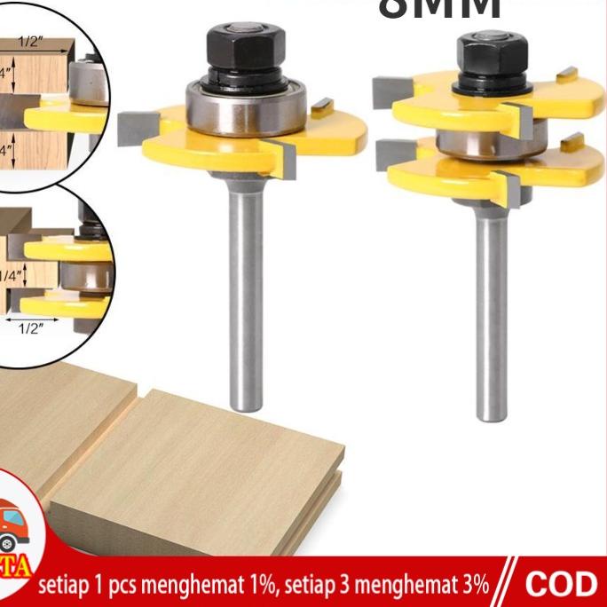 ❇ {pasangan}1/4 mata router profil sambungan kayu panel pintu slot set Tongue & Groove As 6mm  Mata 