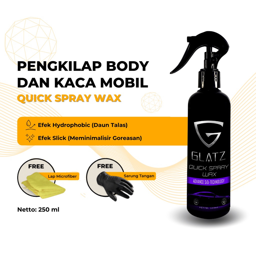 Pengkilap Bodi Mobil dan Kaca Mobil Permanent Efek Daun Talas GLATZ Quick Spray Wax