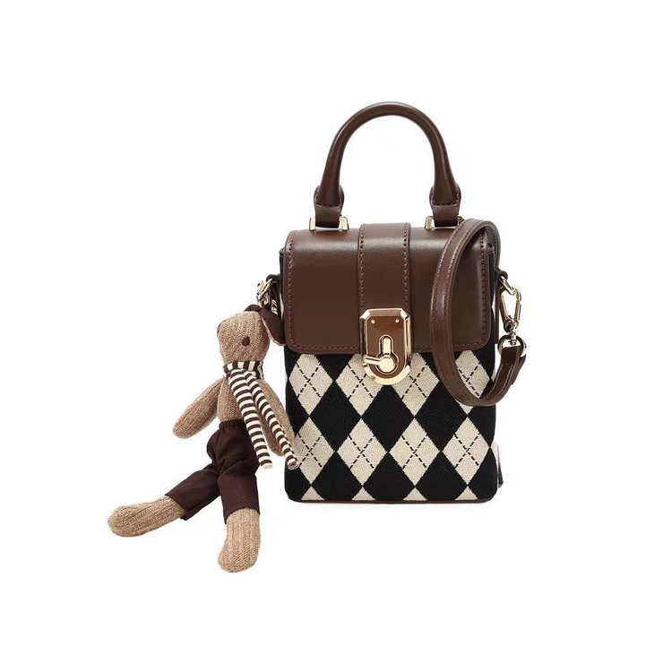 Red Kelinci Pelunasan Portable Musim Gugur dan Musim Dingin All-Match 2022 Tas Baru Wanita Genggam Single Bahu Messenger Lingge Kecil tas Ponsel