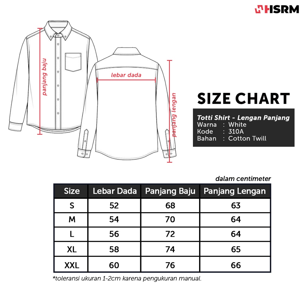 HSRM Kemeja Polos Pria Putih Lengan Panjang Totti Shirt 310 A