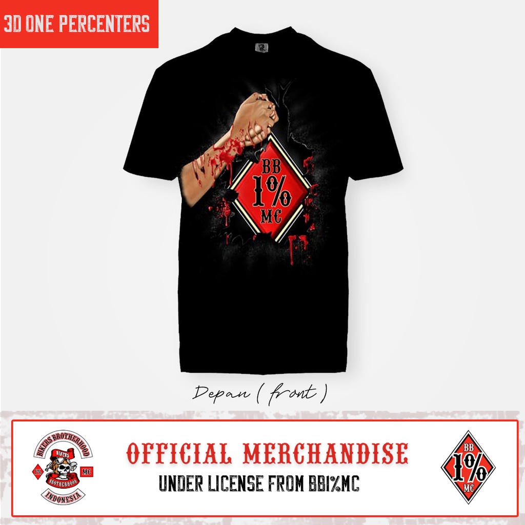 Kaos Bikers Brotherhood 1% MC 3d One Percenters Lengan pendek Cotton Official Merchandise