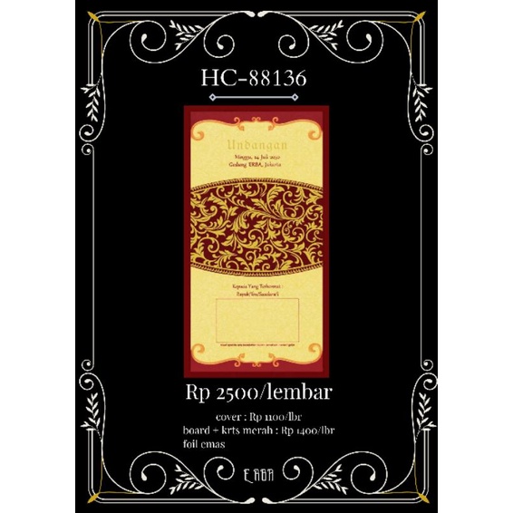 ERBA HC-88136 UNDANGAN NIKAH MURAH BLANGKO+PLASTIK PER PACK ISI 50 PCS