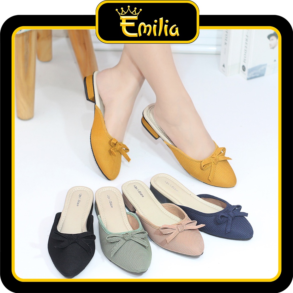UPSIZE Hinata Sepatu Wanita Mules Flat Slip On Jumbo Big Size Ukuran Besar 41 42 43 44 45 Murah Sepa