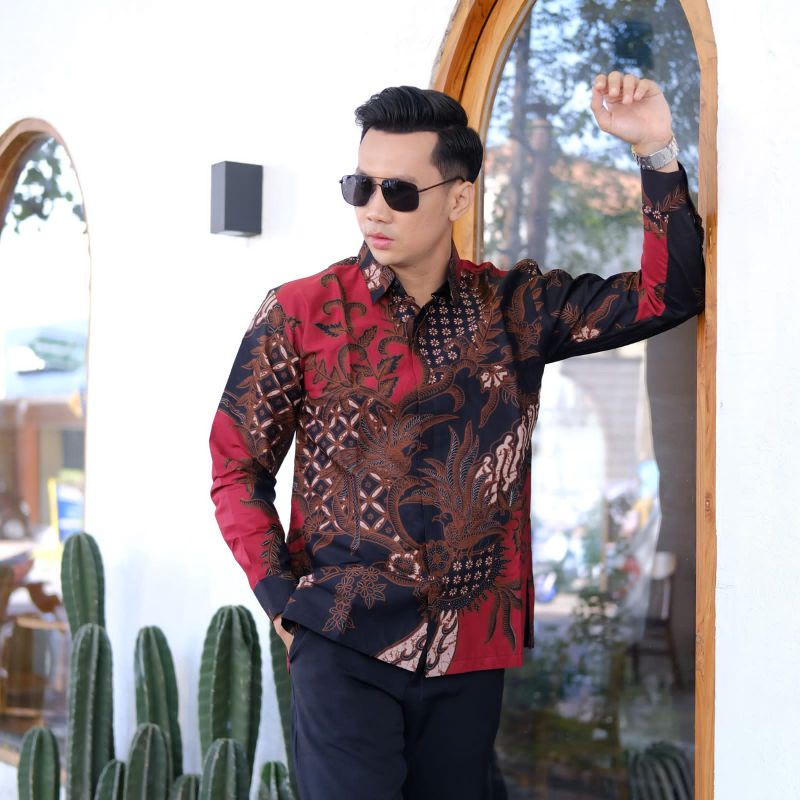 Batik Pria Pria Lengan Panjang Pendek Hitam Marron Gold Ori Kulo