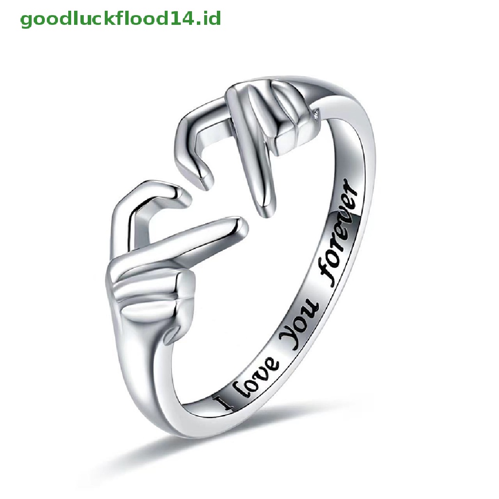 [GOOGFOUR] Double Hand Heart Couple Rings Love Heart Adjustable Persahabatan Janji Perhiasan Valene Hadiah Untuk Wanita Teman Gadis Perhiasan Yang Dapat Disesuaikan [TOP]