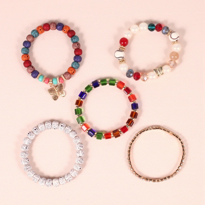 4pcs/set Boho Jantung Gelang Manik-Manik Resin Batu Kristal Perhiasan Eropa Kecantikan Fashion Bracelet Jewelry