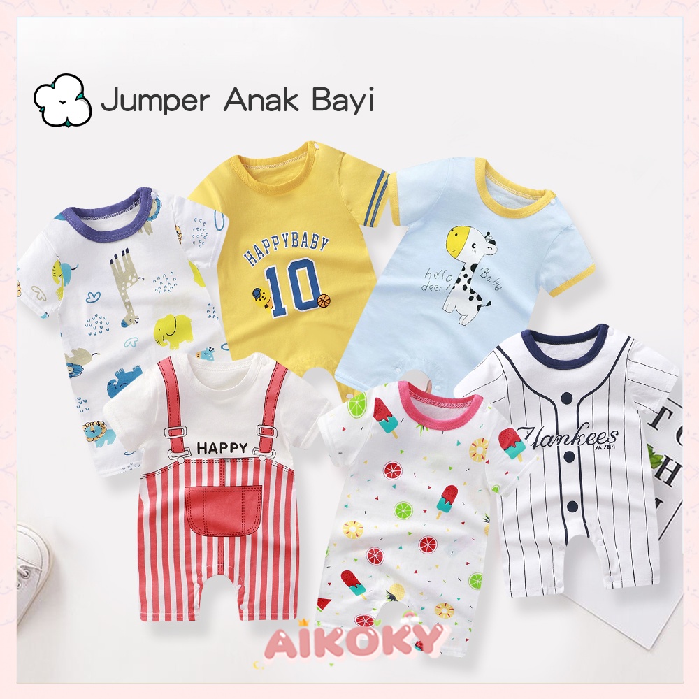 Aikoky Romper Baju Bayi Newborn/Jumper Pendek Bayi Lucu 0 6 bulan