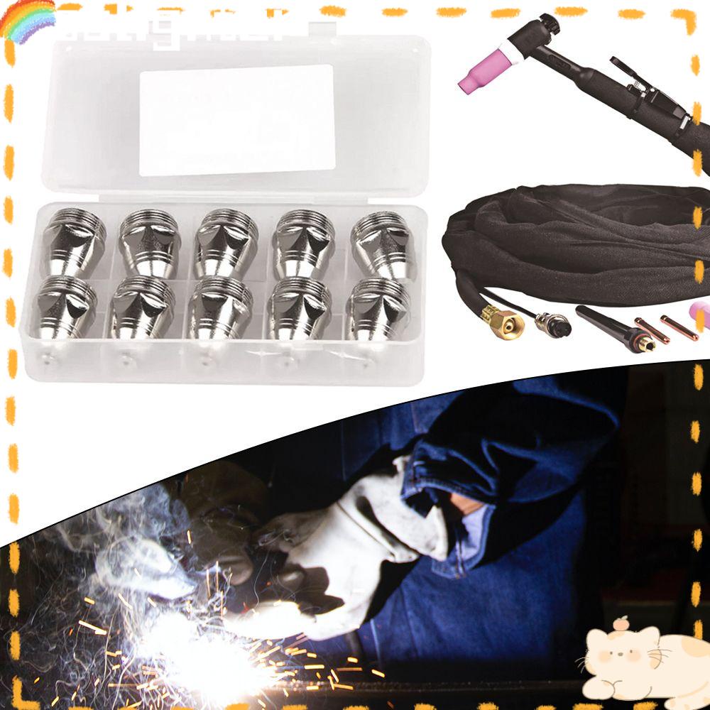 Solighter 10pcs Plasma Welding Torch Majelis Kit Tembaga Nikel Disepuh Welding Consumables 1.1/1.3/1.5/1.7mm Nozzle Dengan Elektroda