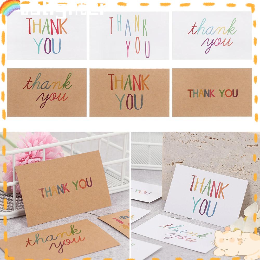 Solighter 30PCS Paket Kartu Ucapan Terima Kasih Wedding Party Blank Postcard White/Label Kertas Kraft