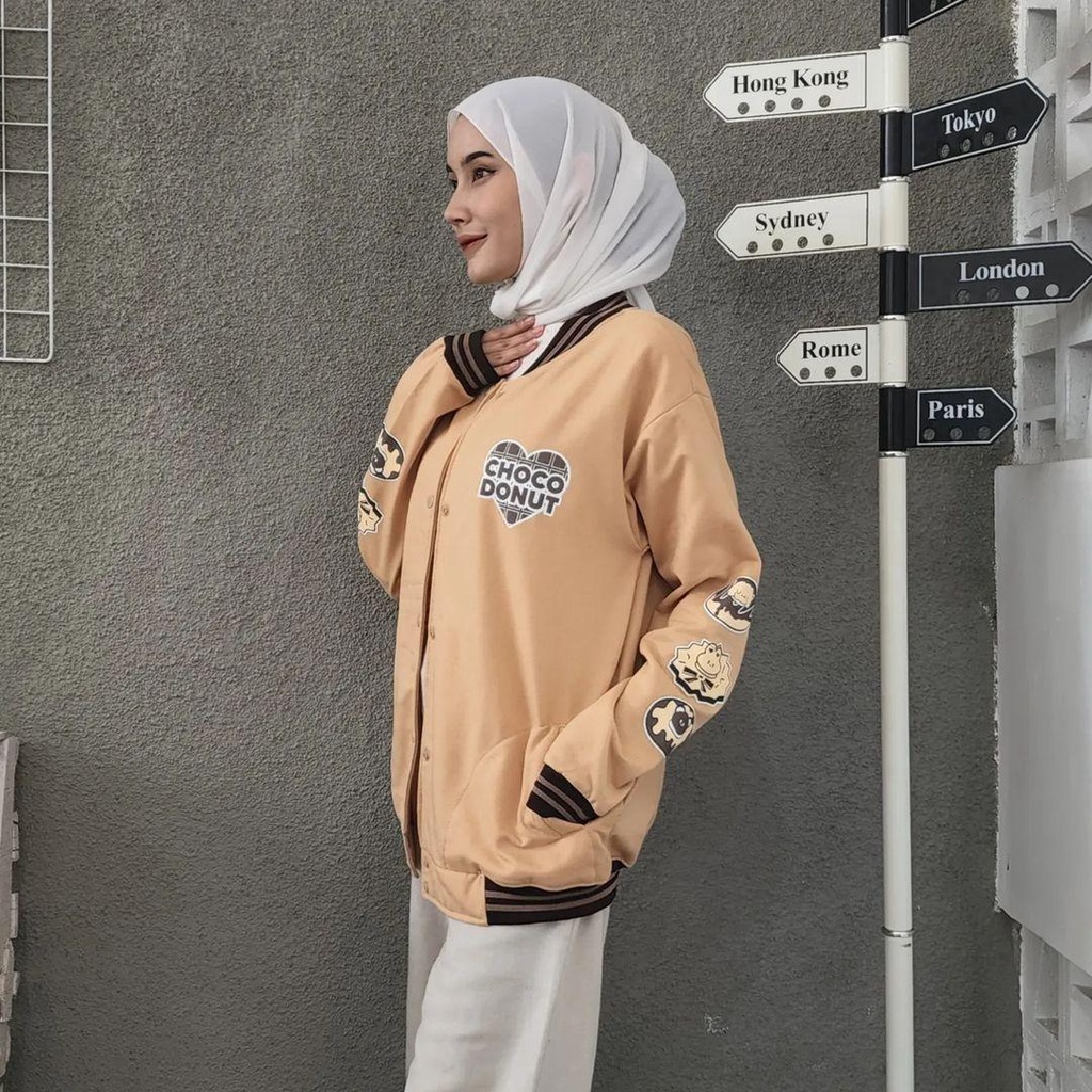 Jaket Baseball Base Ball CHOCO DONUT bisa untuk Wanita/Pria