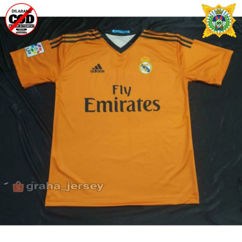 Jersey Real Madrid CF 3rd Orange 2013 - 2014 LFP Full Printing Retro Lokal