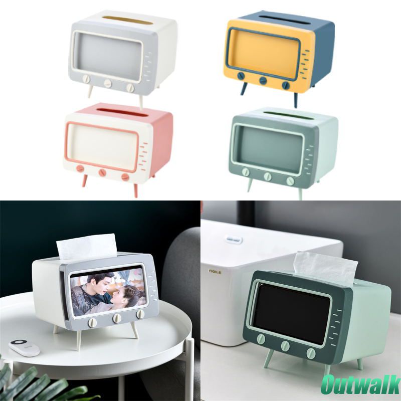 ღ 2in1 Kreatif Tv Jaringan Kotak Ponsel Pemegang Dapur Napkin Dispenser Case Penyimpanan Ruang Tamu Laci Dekorasi Hadiah Sofa hotel Dekoratif Kertas Wadah