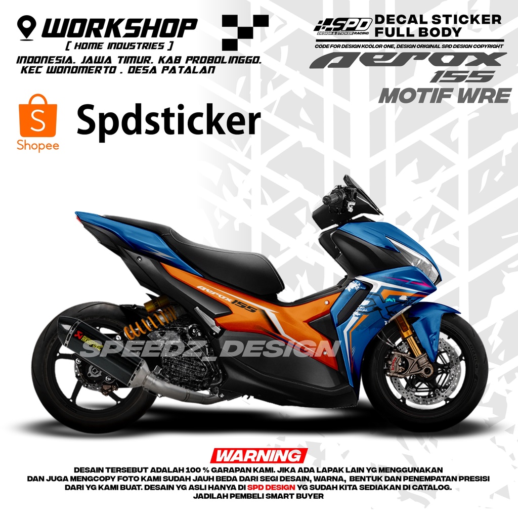 decal stiker aerox 155 blue orange racing keren full body