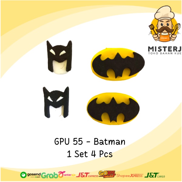 GPU55 | Topper Batman | 1 Set | 4 Pcs | Hiasan Kue Ulang Tahun | Topper Kue Tart