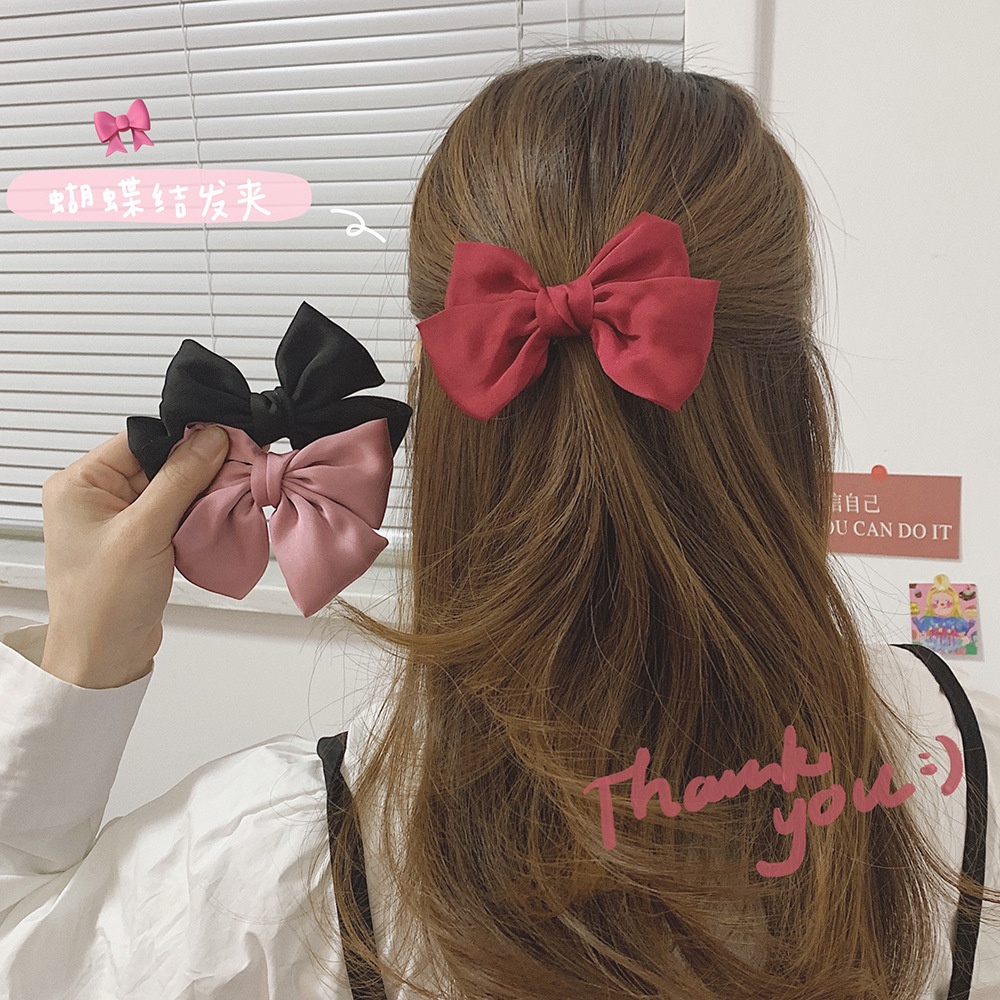 Jepit Rambut Pita Korea Sedang Medium Satin Silk Bow Ribbon Hair Clip R003