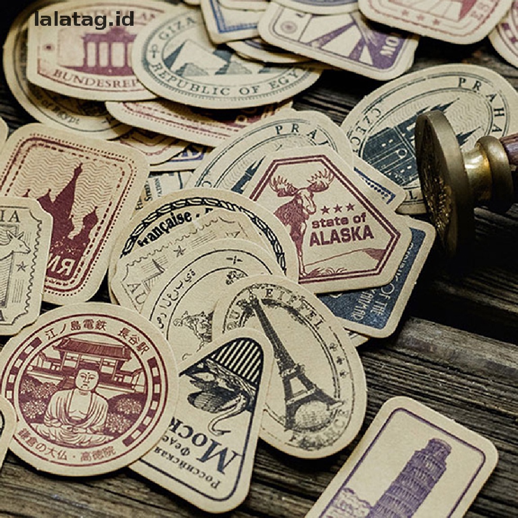 [lalatag] 46pcs/box Vintage Travel DIY Diary Stiker Paper Lables Hadiah Packaging Decor [ID]