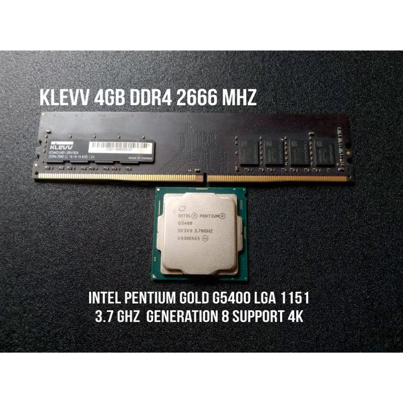 DIJUAL  Processor Intel Pentium Gold G5400 3.7GHZ LGA 1151 Gen 8 - RAM KLEVV 4GB DDR4