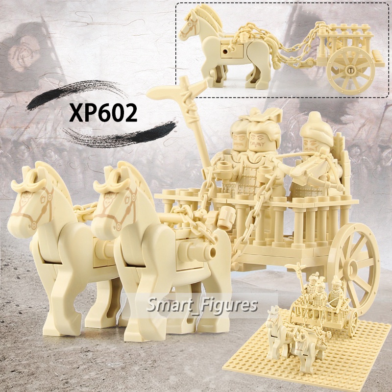 Blok Bangunan Partikel Kecil XP601-602 Qin Tentara Dinasti Terracotta Warriors Chariot Rakitan Mainan Hadiah