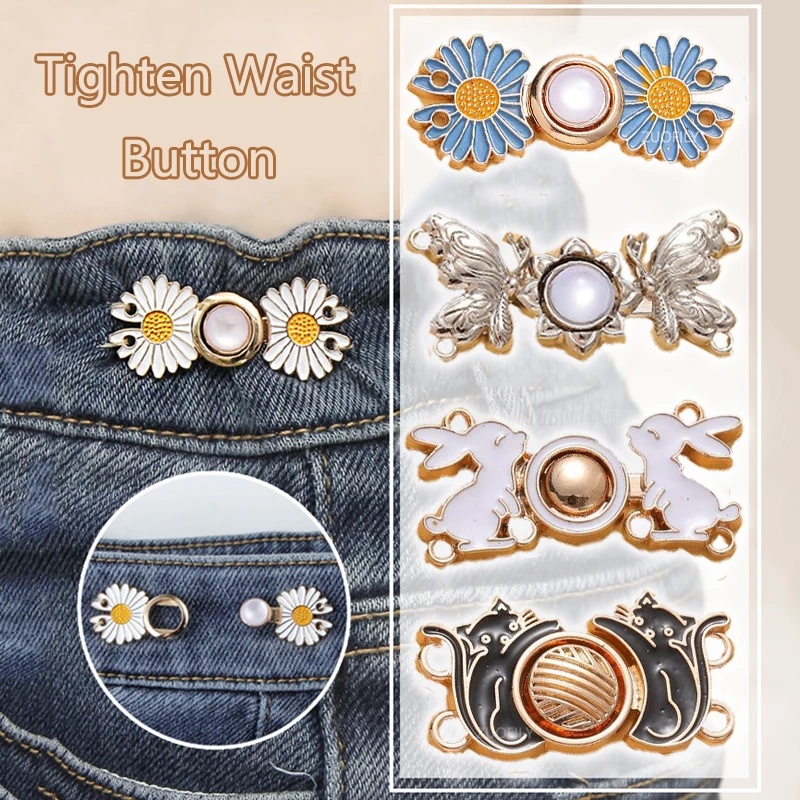 Detachable Fashion Kartun Bunga Daisy Pinggang Gesper Jeans Adjustable Waistline Size Celana Pinggang Gesper Pakaian DIY Snap Logam Jahitan Bebas Tak Terlihat Tombol Tetap Mengencangkan Pinggang Br