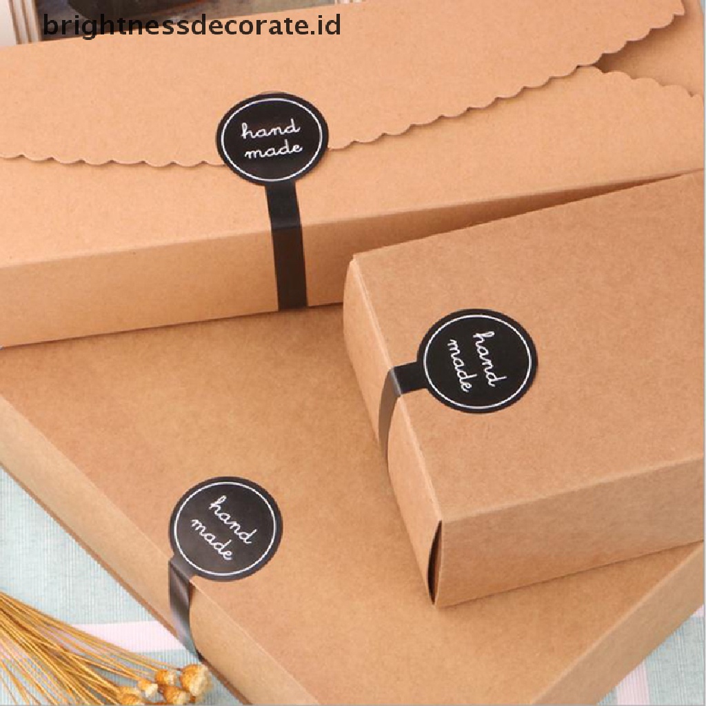 [Birth] 100pcs Perekat Gaya Panjang Handmade Kemasan Kue Sealing Label Kraft Stiker [ID]