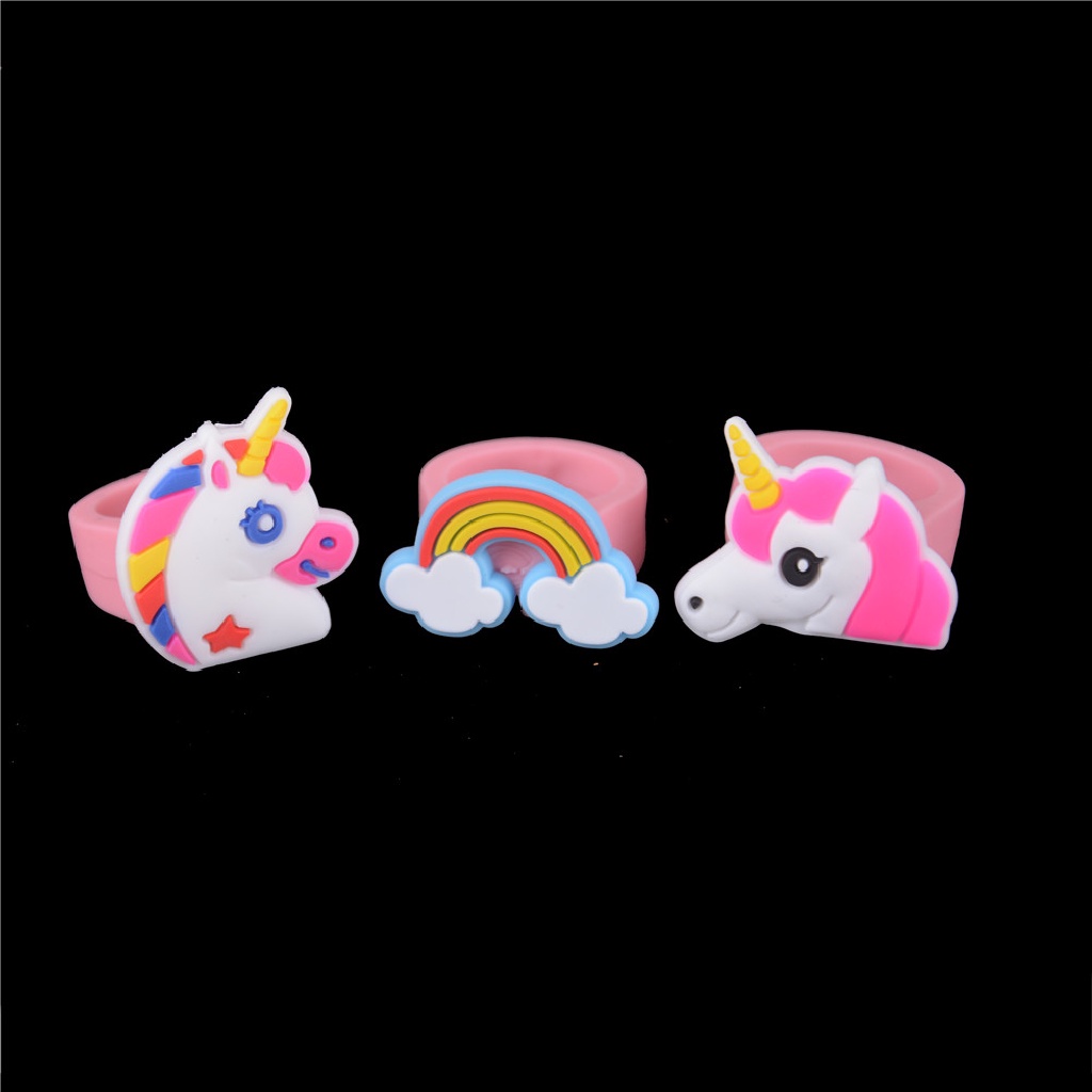 [AdornmentNo1] 5pcs/set Kartun Unicorn Karet Cincin Mainan Pesta Tas Pengisi Pernikahan Mainan Anak Hadiah [ID]