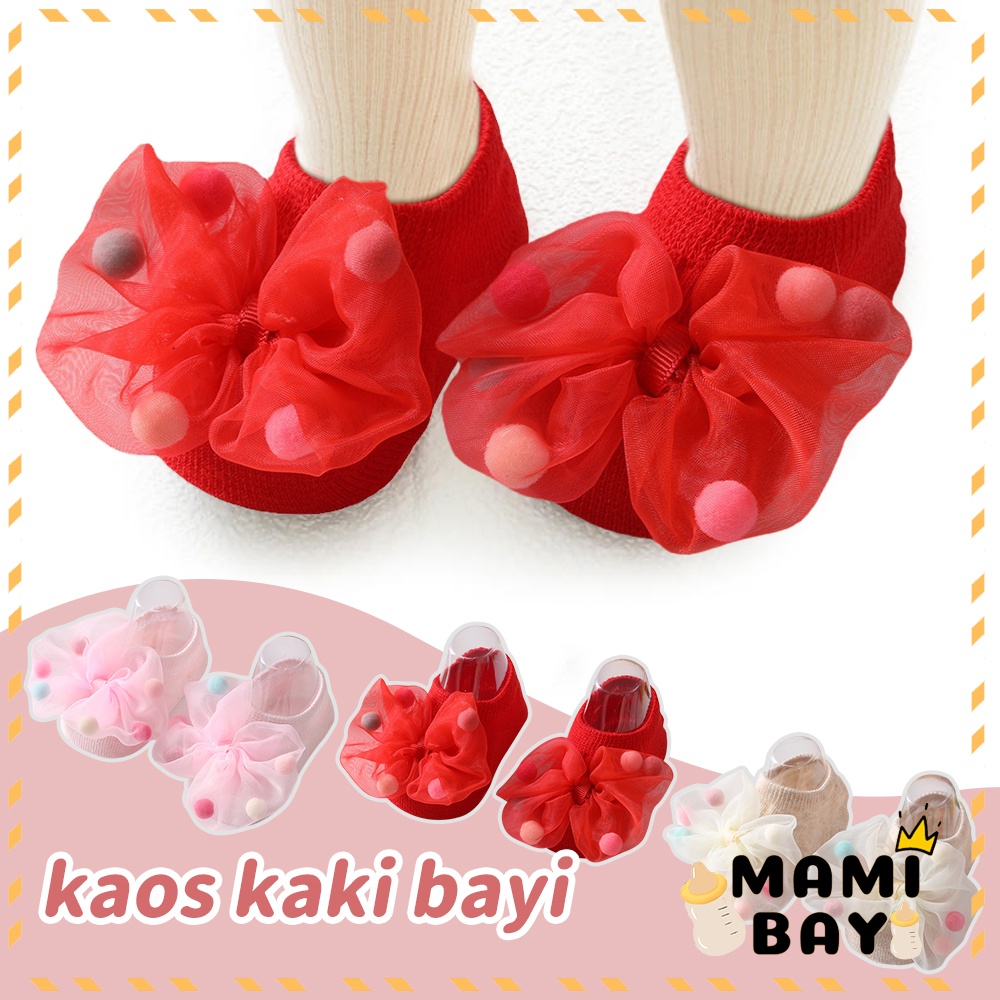 OKEYI kaos kaki bayi perempuan 0-3 tahun/kaus kaki bayi anti slip motif ribbon/twilly lucu