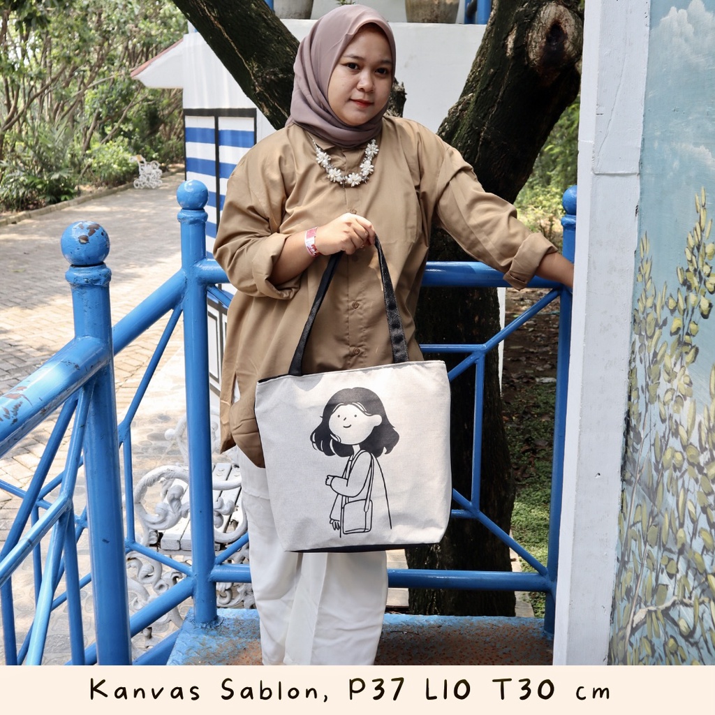 [RESLETING] Bahan TEBAL Tote bag kanvas totebag wanita polos motif tas semarang jateng unik limited